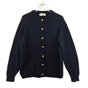 Pringle Of Scotland VTG Women's Navy Blue 100% Cashmere Button Front Cardigan